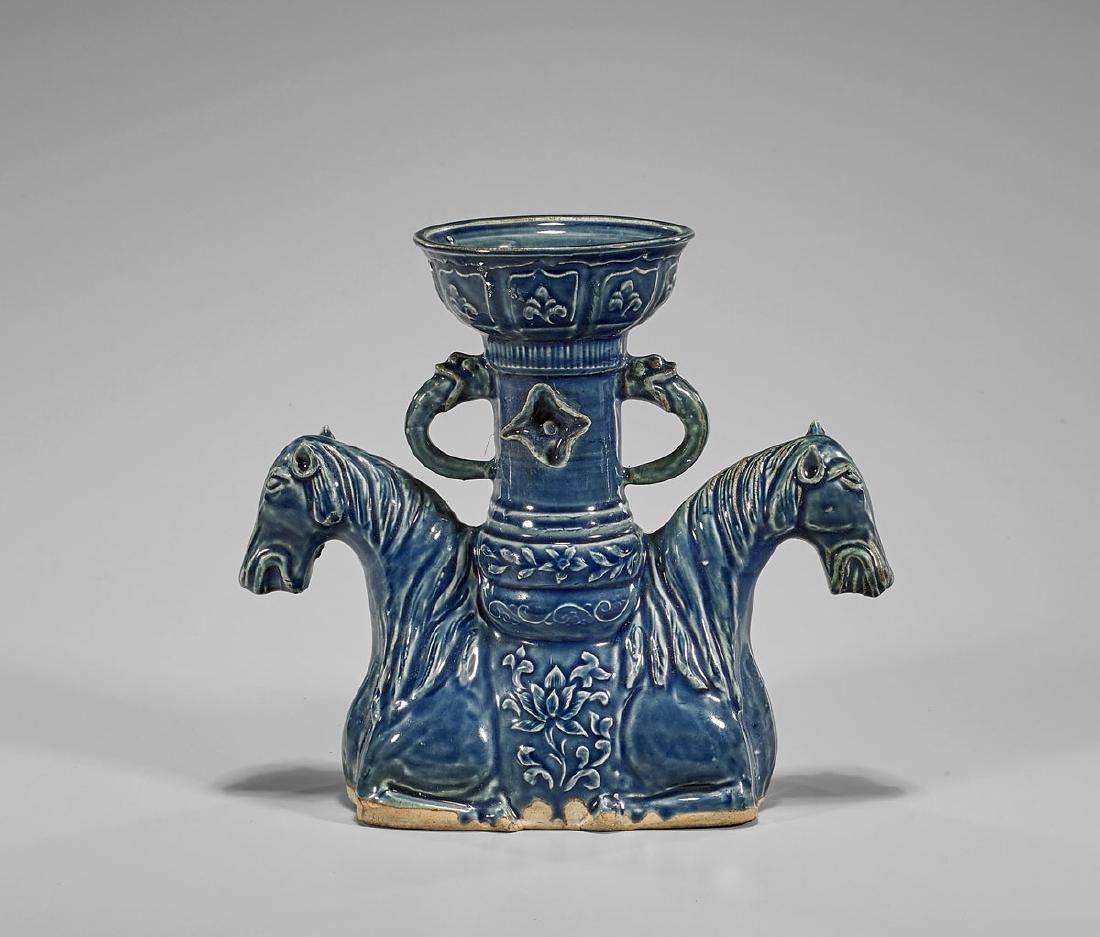 Glazed Ceramic Vessel: Recumbent Horses (1 of 2)