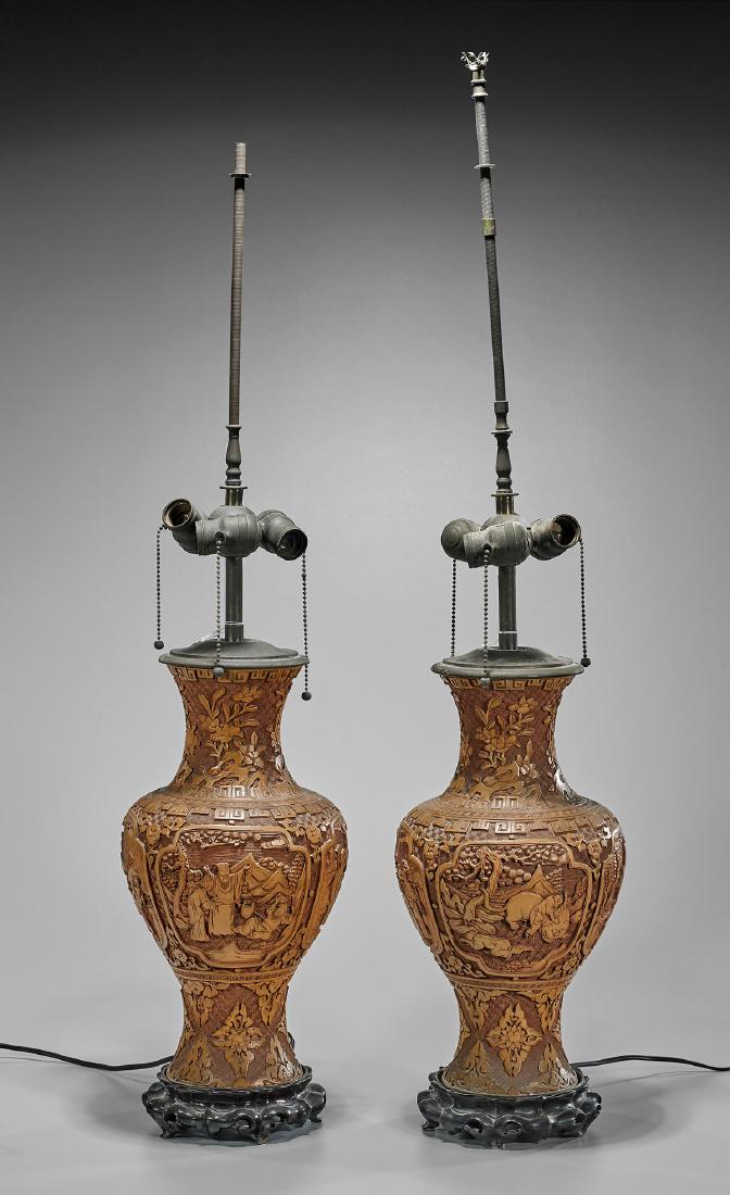 Pair Old Chinese Lacquer Vases/Lamps (1 of 1)