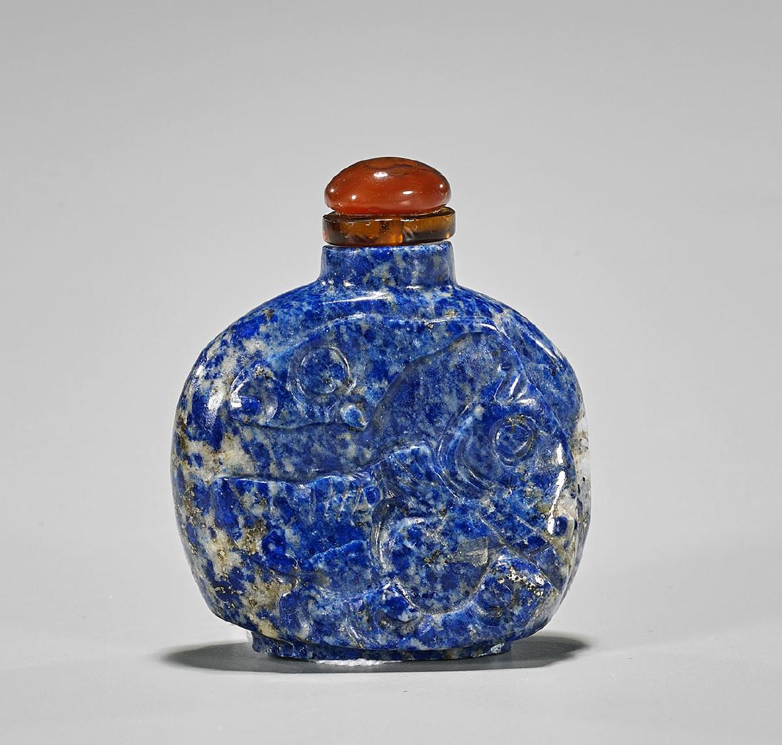 Lapis Lazuli Snuff Bottle: Fish & Waves (1 of 1)