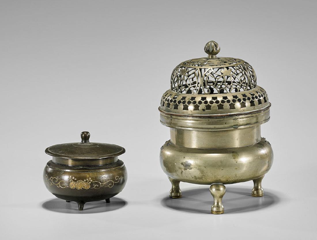 Two Antique Chinese Bronze Tripod Censers (1 of 2)
