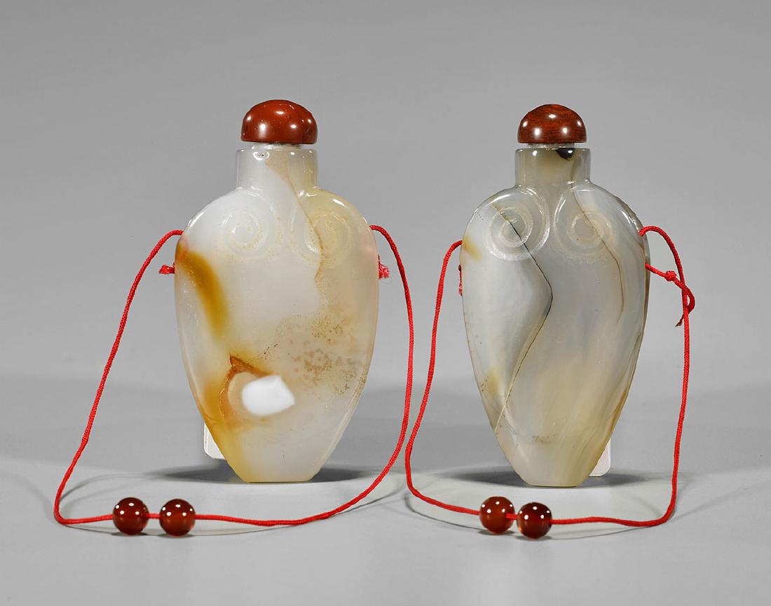 Pair Chinese Carved Agate Snuff Bottles (1 of 1)
