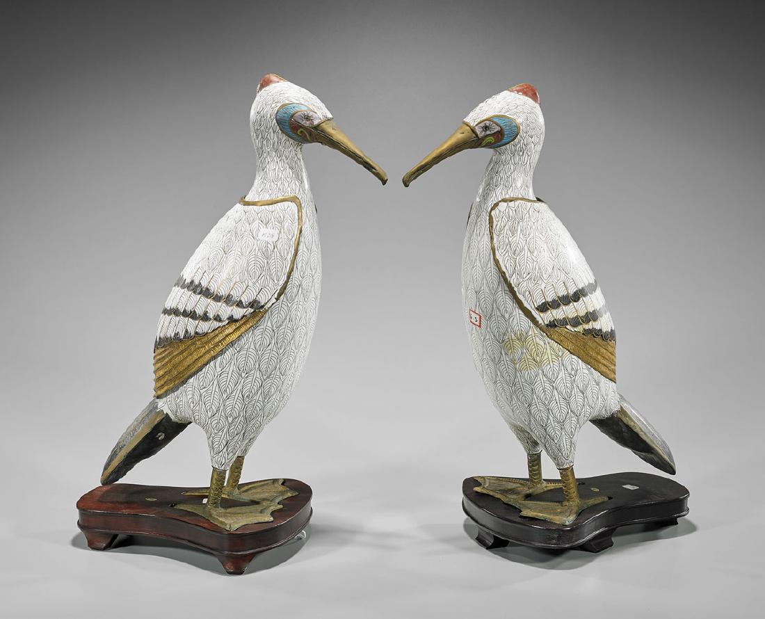 Pair Chinese Cloisonne Enamel Birds (1 of 2)