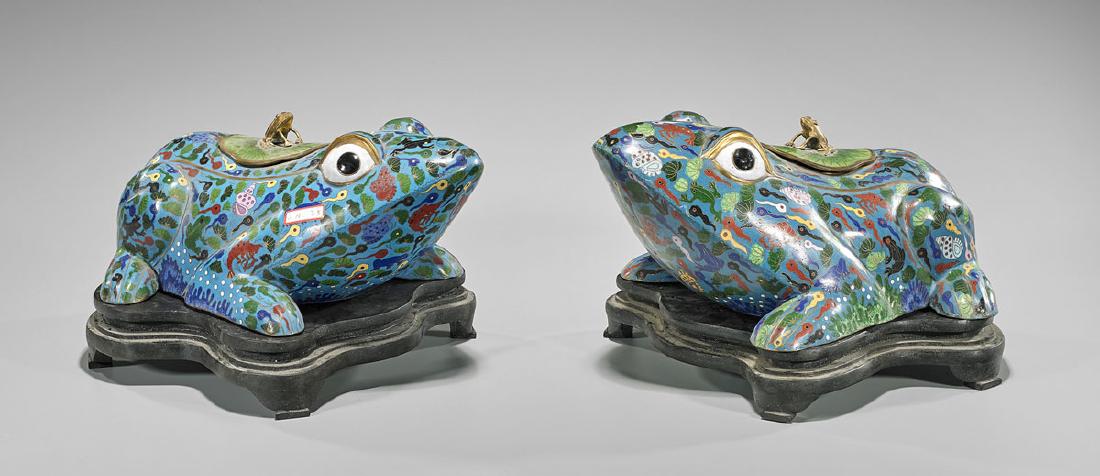 Pair Chinese Cloisonne Enamel Frogs (1 of 2)