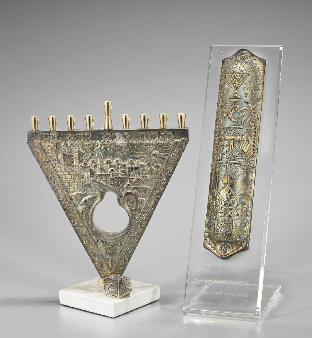 Two Judaica Silver-Wrapped Pieces: Menorah & Mezuzah (1 of 1)
