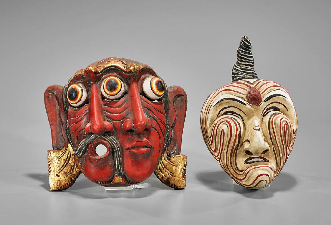 Four Indonesian Polychrome Wood Masks (1 of 2)