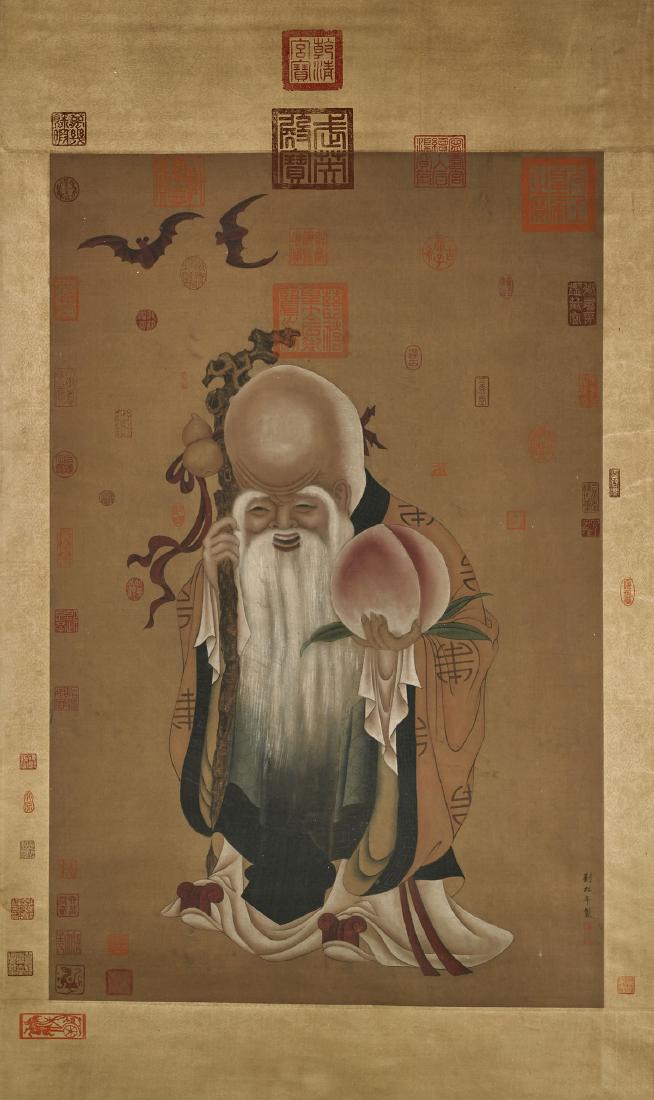 Large Chinese Silk Scroll: Shoulao (1 of 2)