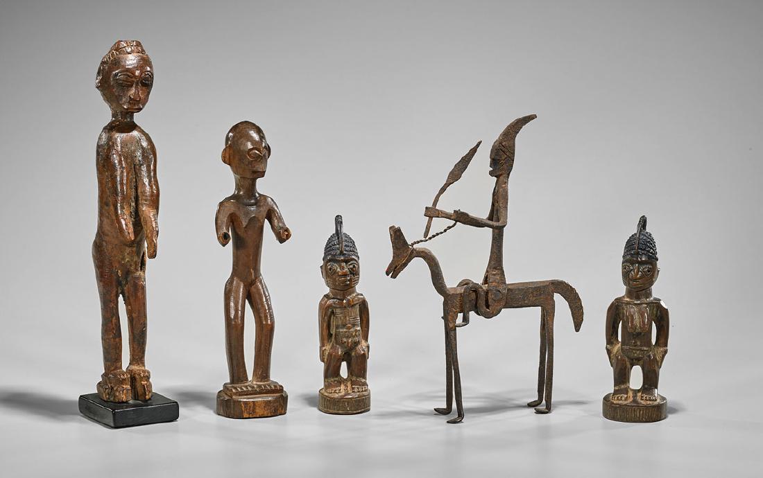 Group of Five African Wood & Bronze Figures (1 of 1)