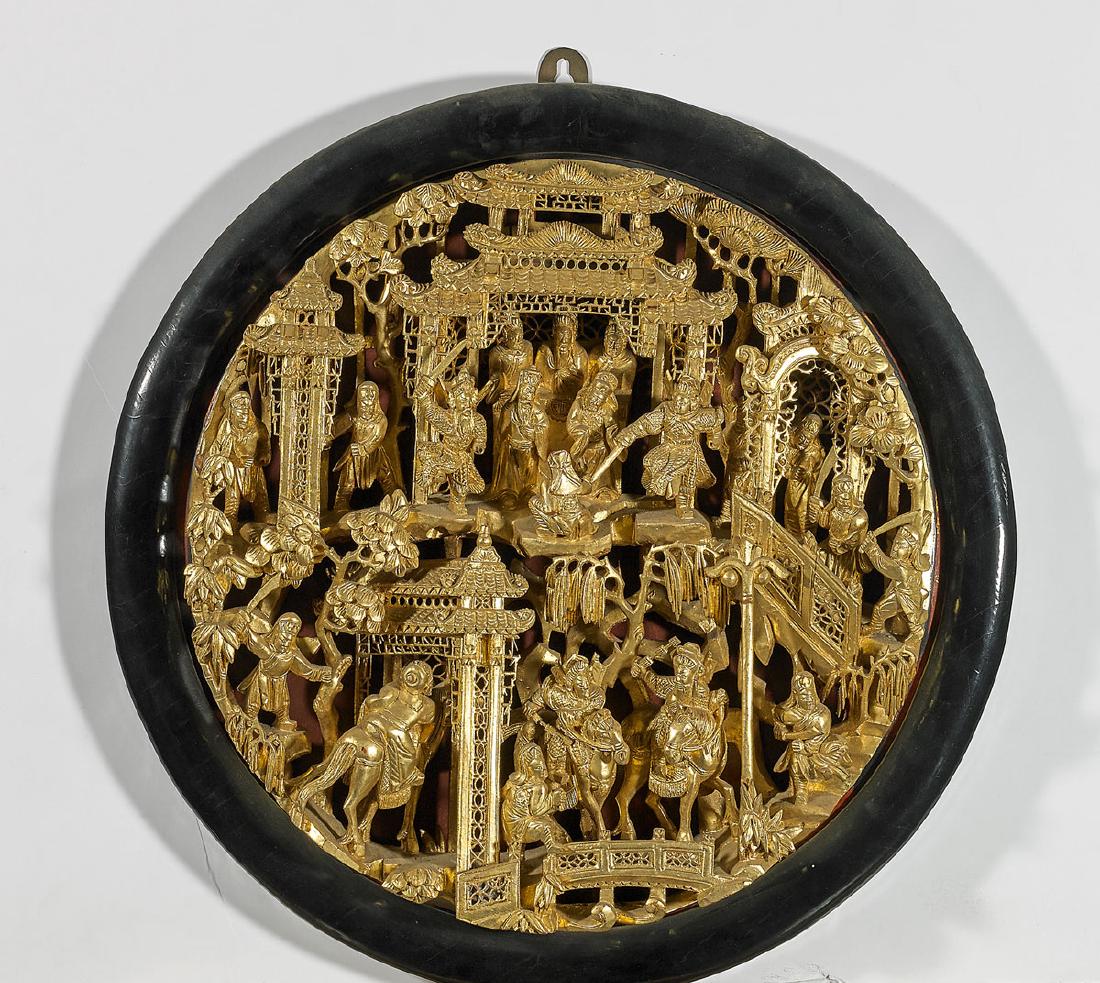 Pair Chinese Carved & Gilt Wood Panels (1 of 2)