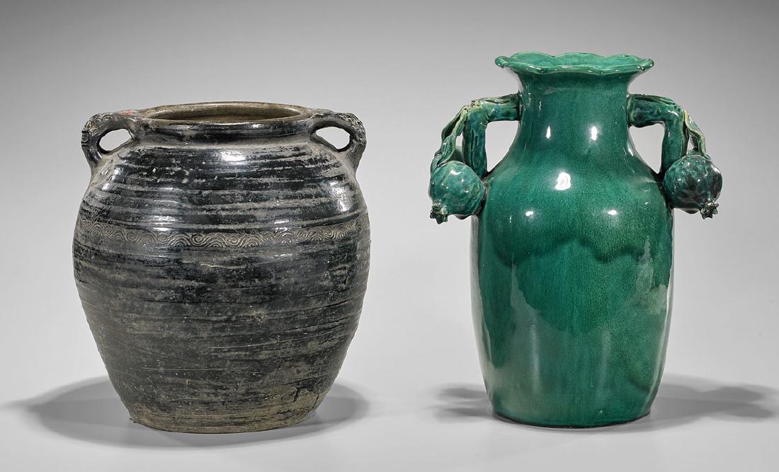 Two Antique Chinese Glazed Pottery Jars (1 of 3)