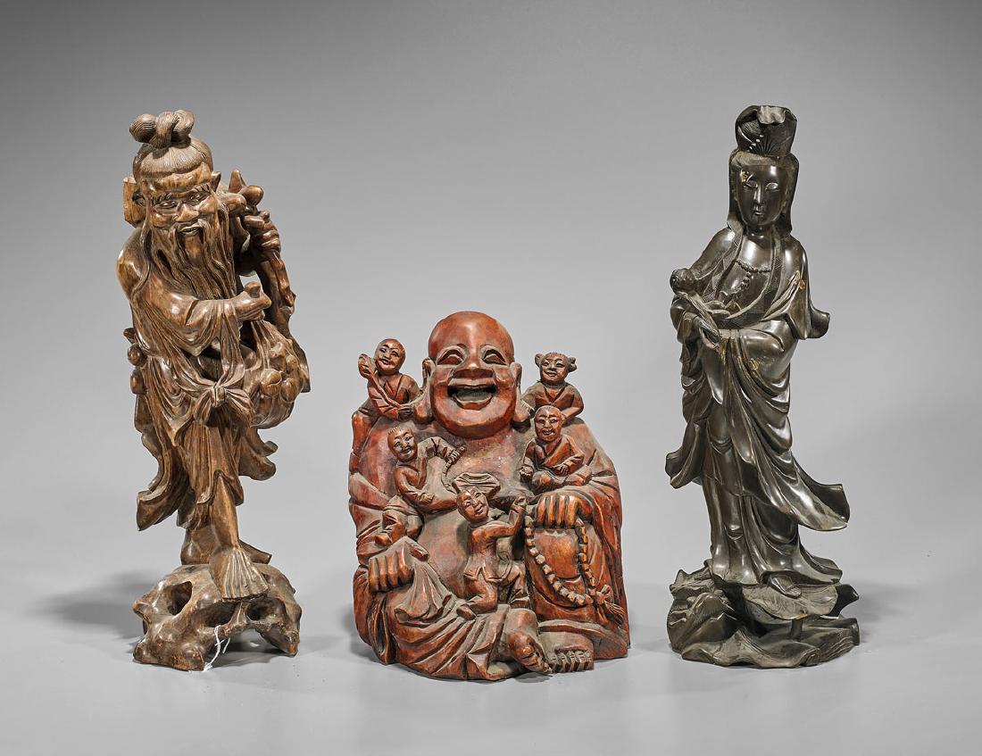 Three Chinese Carved Wood Figures (1 of 1)