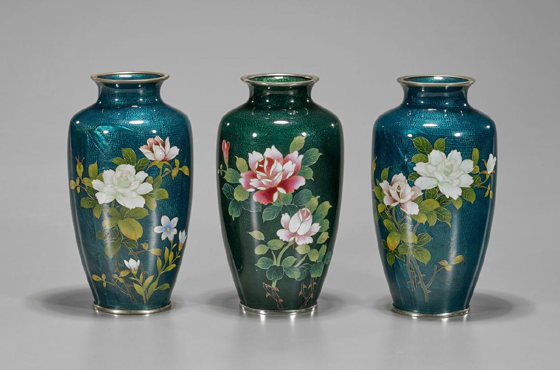 Three Japanese Ginbari Cloisonne Enamel Vases (1 of 1)