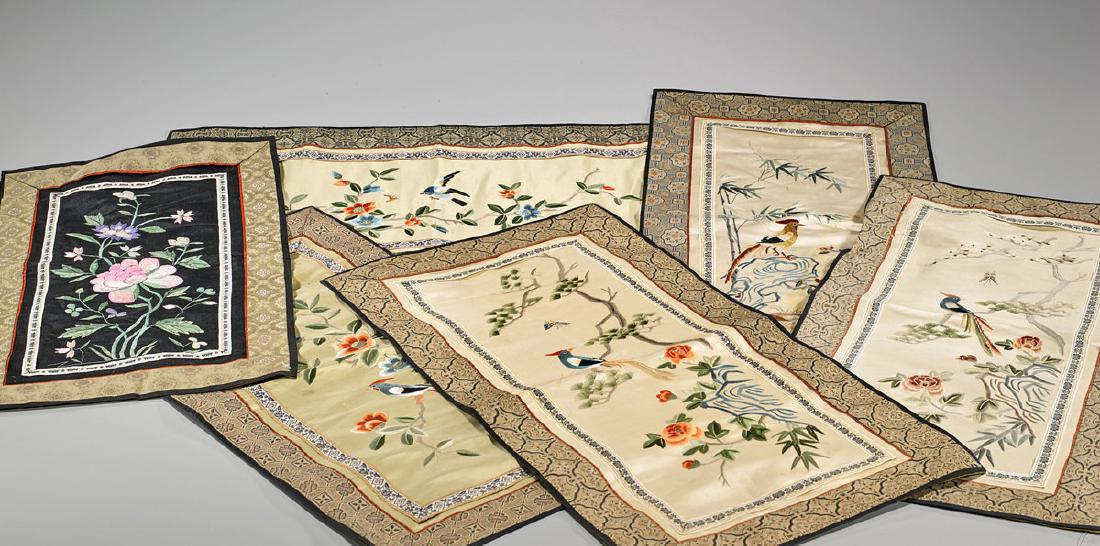 Set of Six Chinese Embroidered Silk Panels (1 of 1)