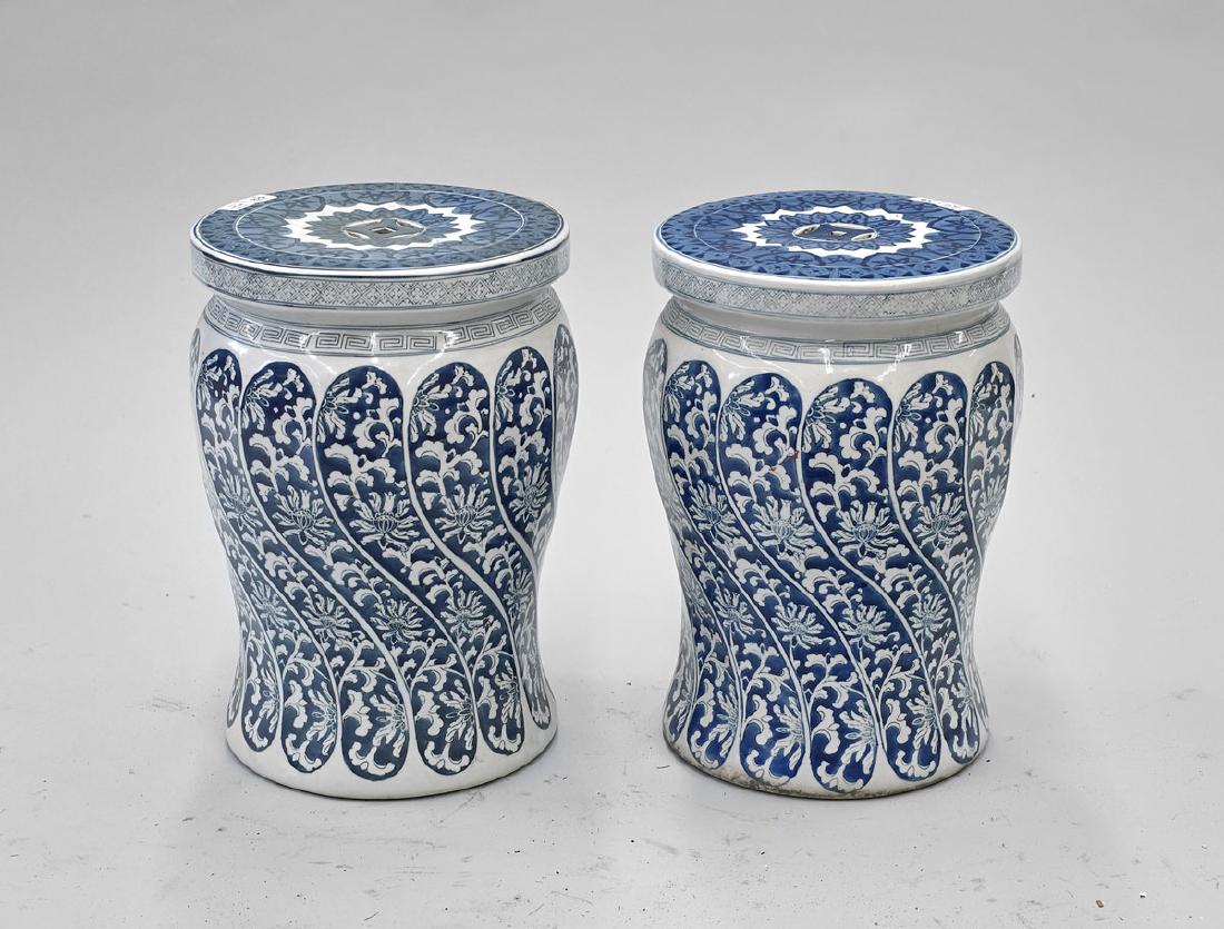 Pair of Chinese Blue & White Porcelain Garden Stools (1 of 1)