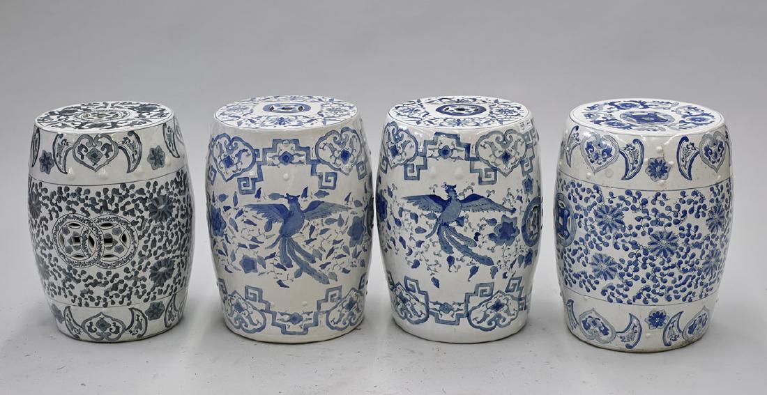 Group of Four Chinese Blue & White Porcelain Garden (1 of 1)