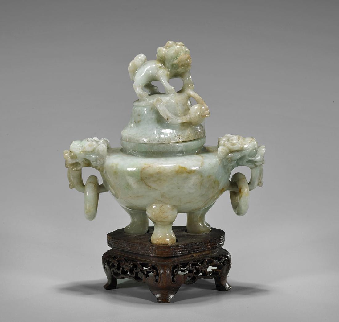 Old Chinese Carved Jadeite Tripod Censer (1 of 2)