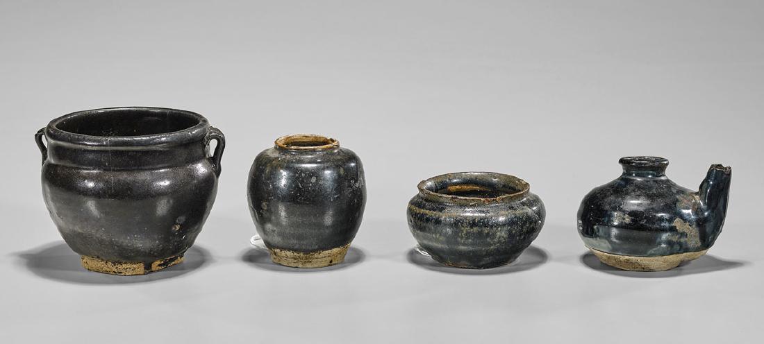 Four Antique Chinese Henan-Type Glazed Pottery Vessels (1 of 1)