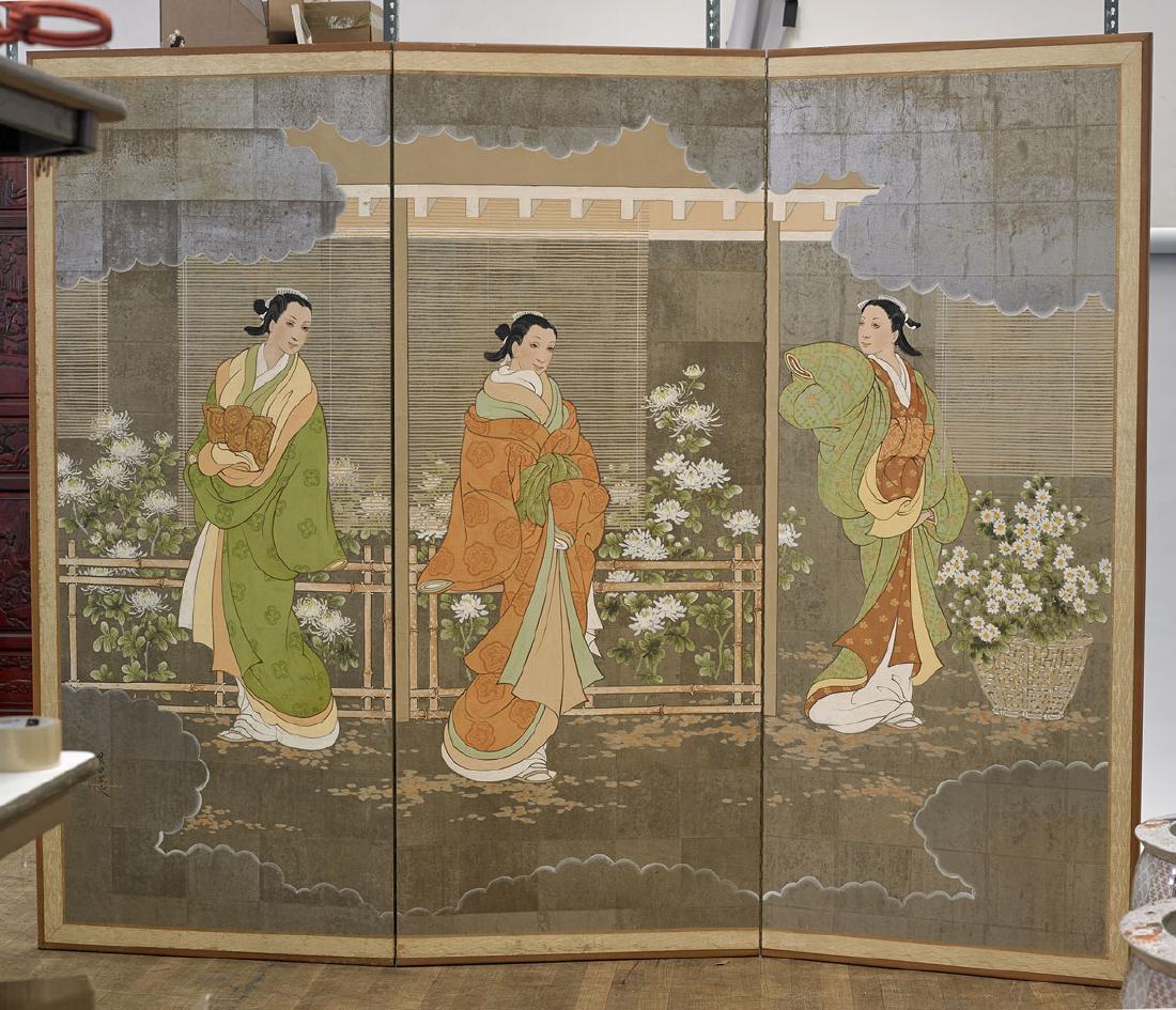 Japanese-Style Three-Panel Screen Signed Robert Crowder (1 of 2)