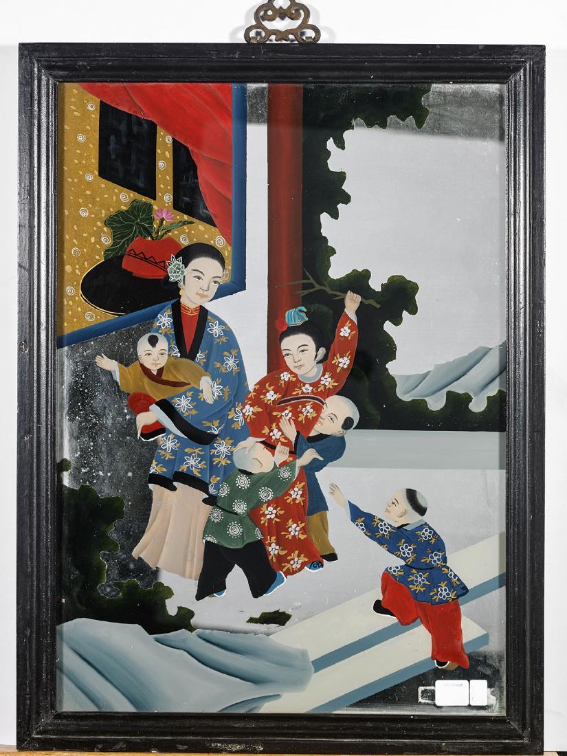 Pair Old Chinese Reverse Glass Paintings (1 of 2)