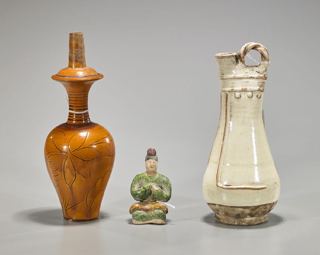 Group of Three Chinese Ceramics: Figure & Ewers (1 of 1)