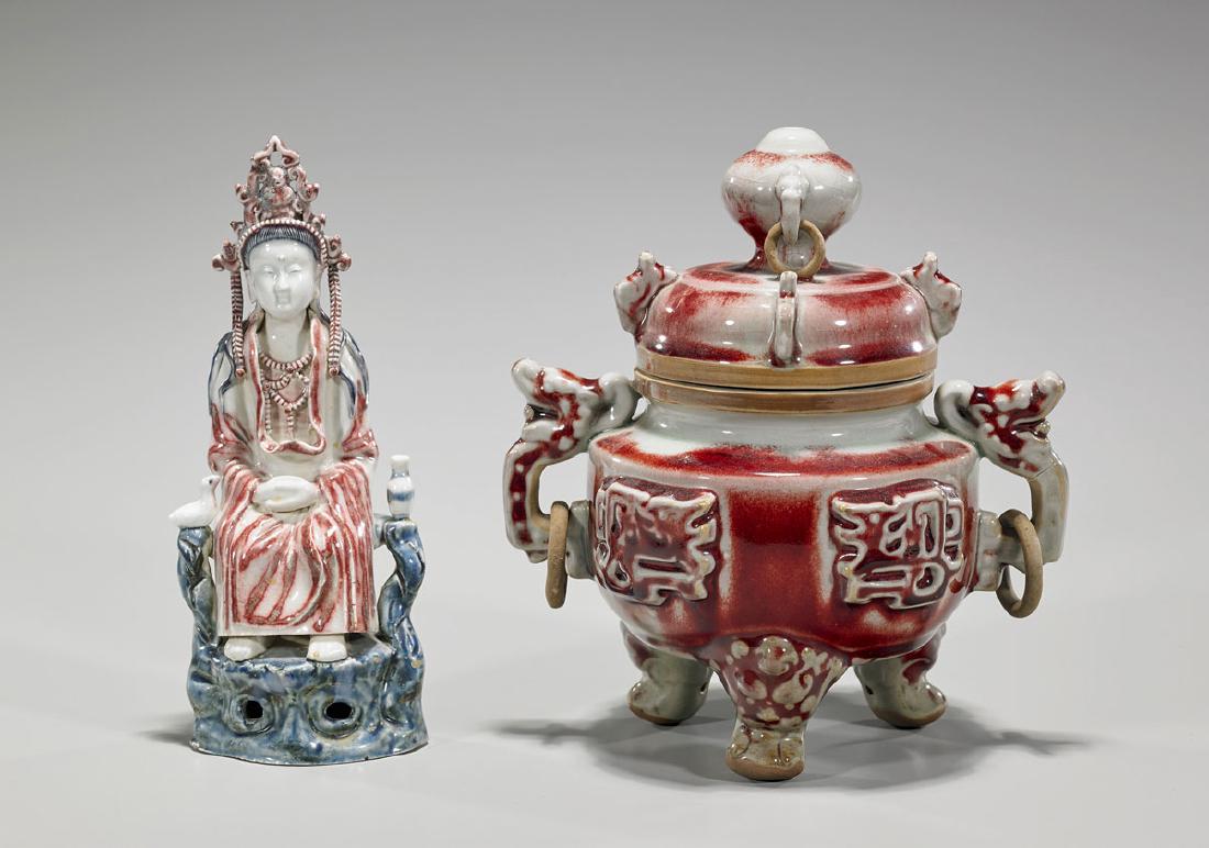Chinese Ming-Style Porcelain Guanyin & Moulded Censer (1 of 1)
