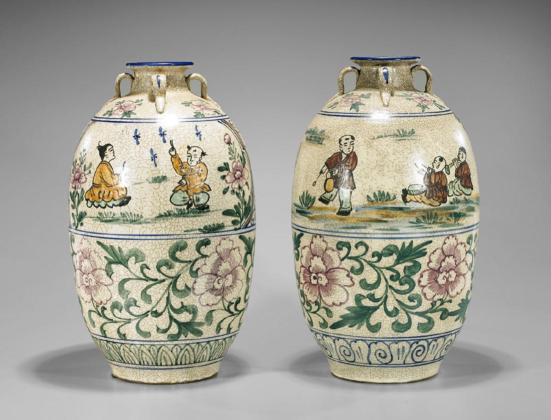 Pair Chinese Crackle-Glazed Ceramic Vases (1 of 3)