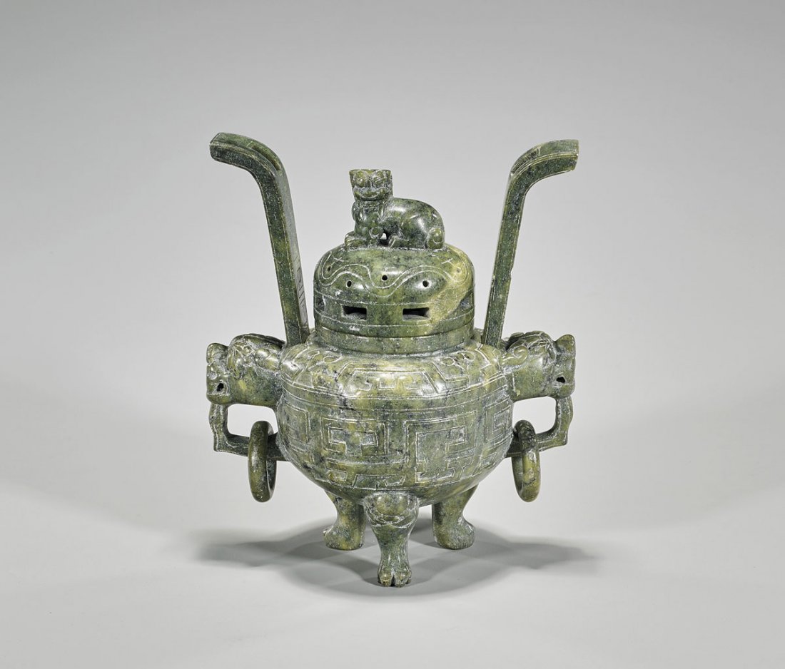 Old Carved Serpentine Tripod Vessel (1 of 1)