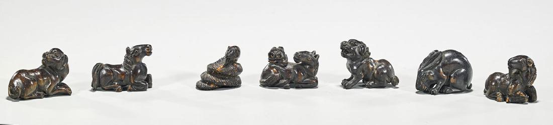 Group of Seven Carved Wood Netsuke (1 of 1)