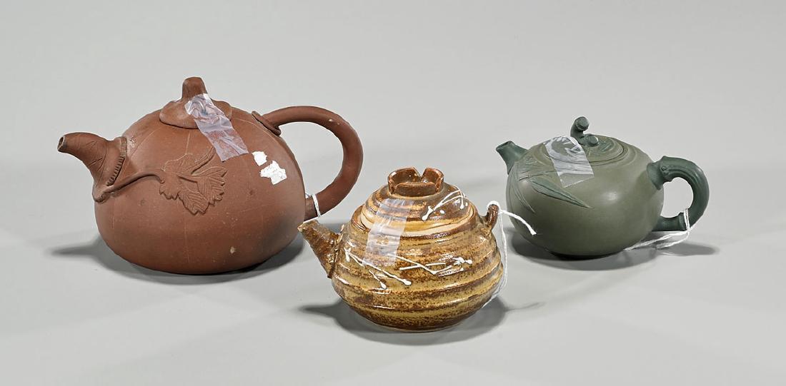 Group of Three Covered Pottery Teapots (1 of 2)