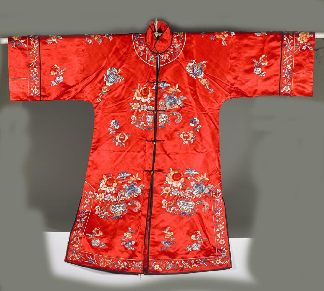 Chinese Embroidered Silk Floral Robe (1 of 1)