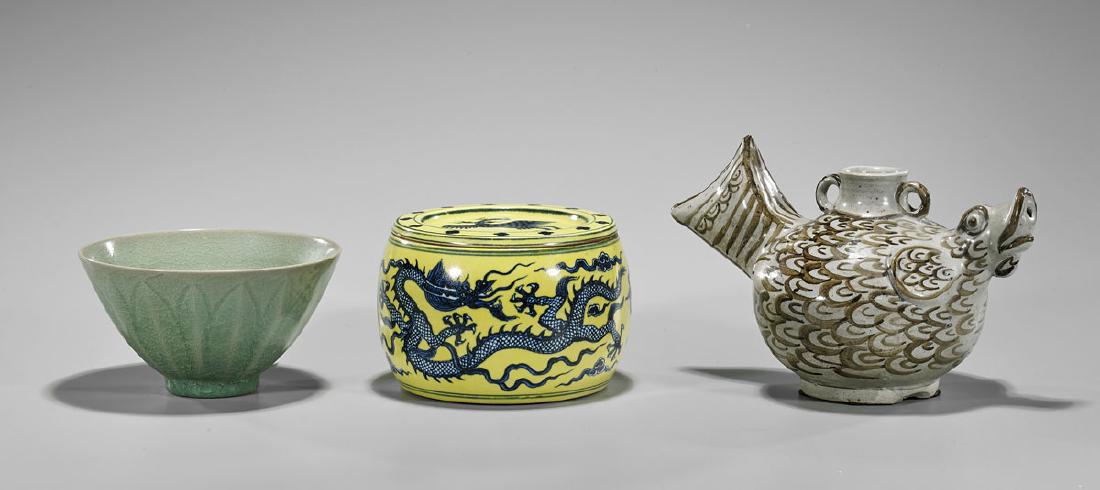 Group of Three Chinese Porcelains: Bowls & Ewer (1 of 3)
