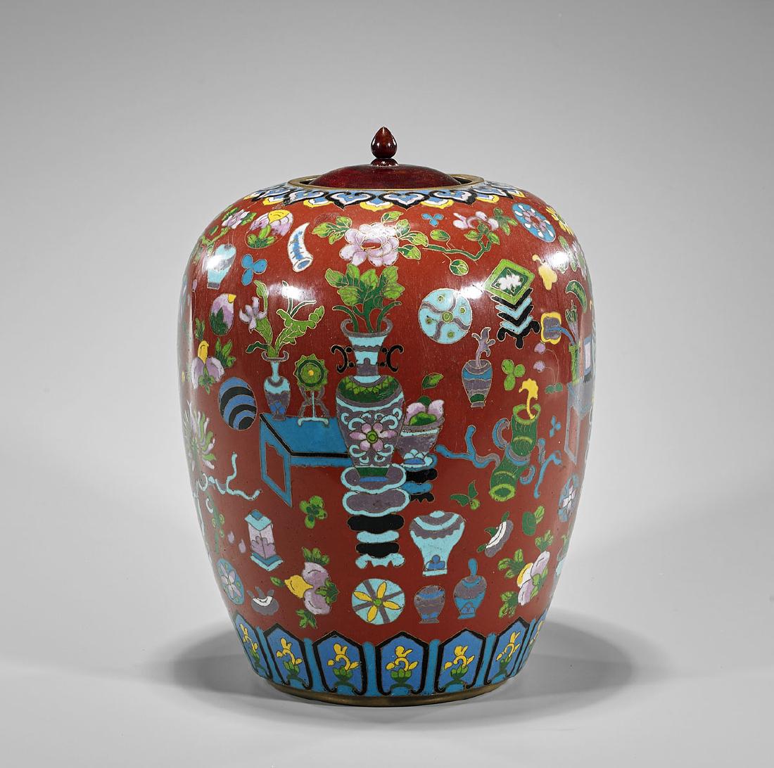 Old Chinese Cloisonne Enamel Jar (1 of 2)