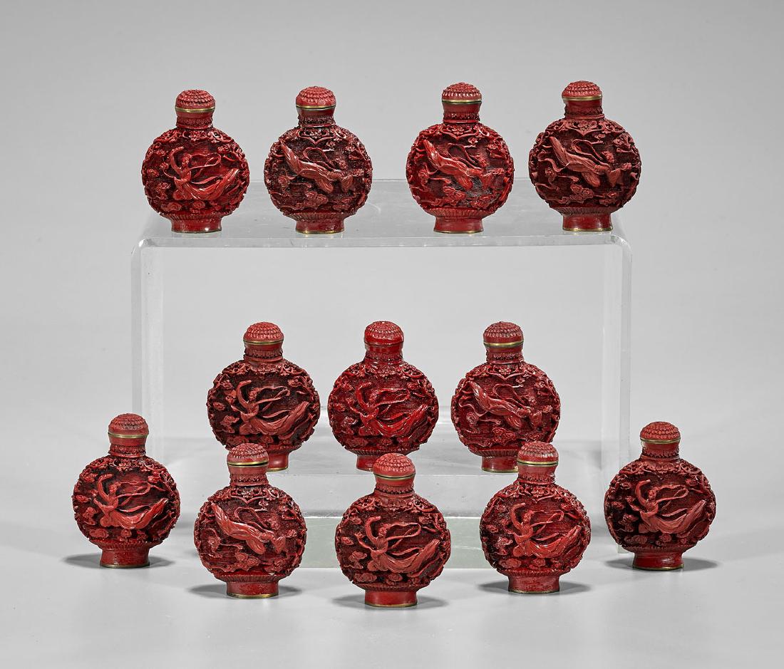 Set of Chinese Cinnabar Lacquer-Like Snuff Bottles (1 of 1)