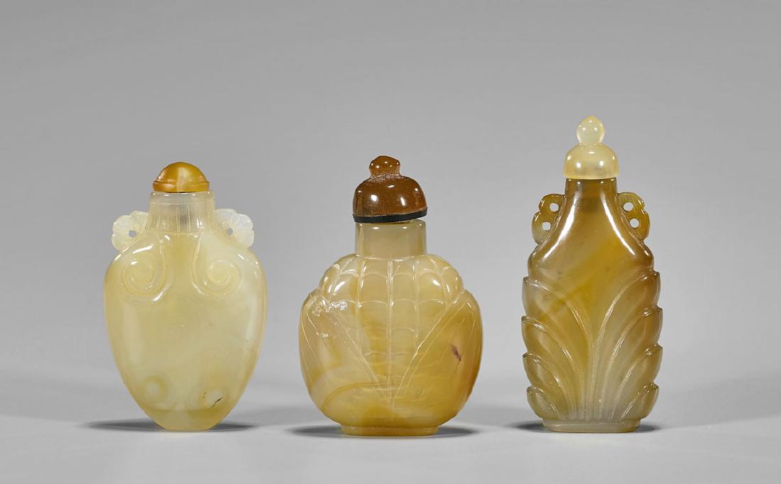 Three Chinese Carved Agate Snuff Bottles (1 of 1)