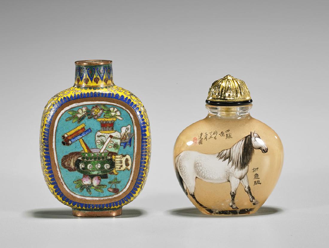 Two Chinese Snuff Bottles: Cloisonne & Glass (1 of 2)