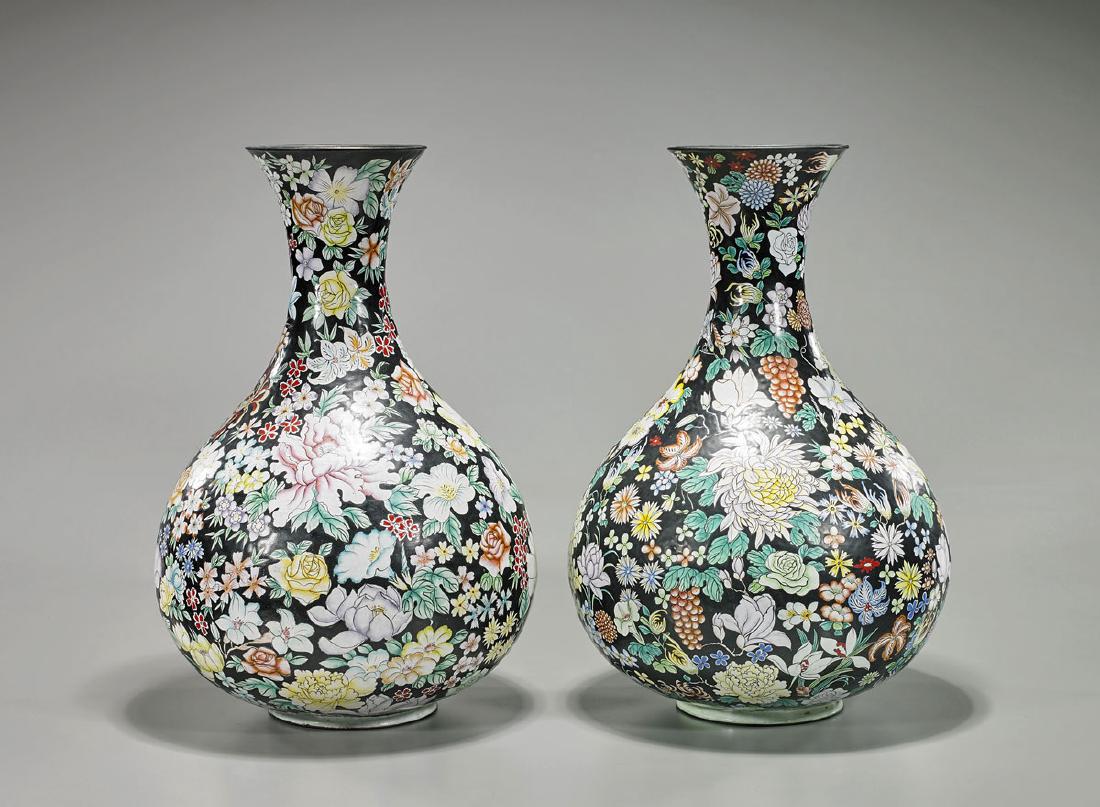 Pair Large Old Enamel on Copper Vases (1 of 1)