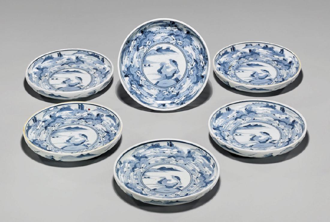 Six Antique Blue & White Porcelain Dishes (1 of 2)