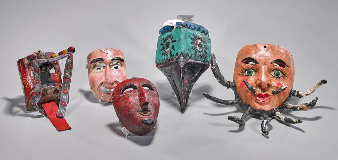 Group of Five Mexican Polychrome Masks (1 of 1)