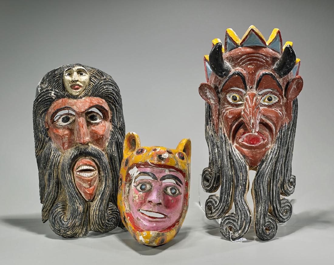 Three Mexican Polychrome Wood Masks (1 of 1)