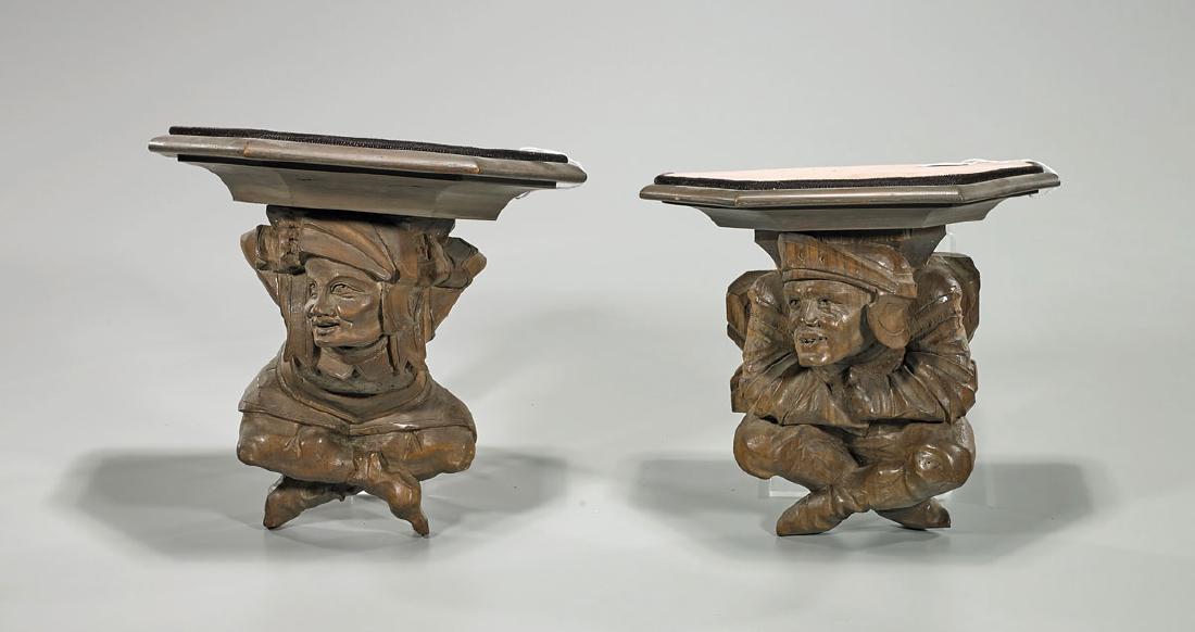 Pair Old Gothic-Style Carved Wood Figural Corbels (1 of 1)