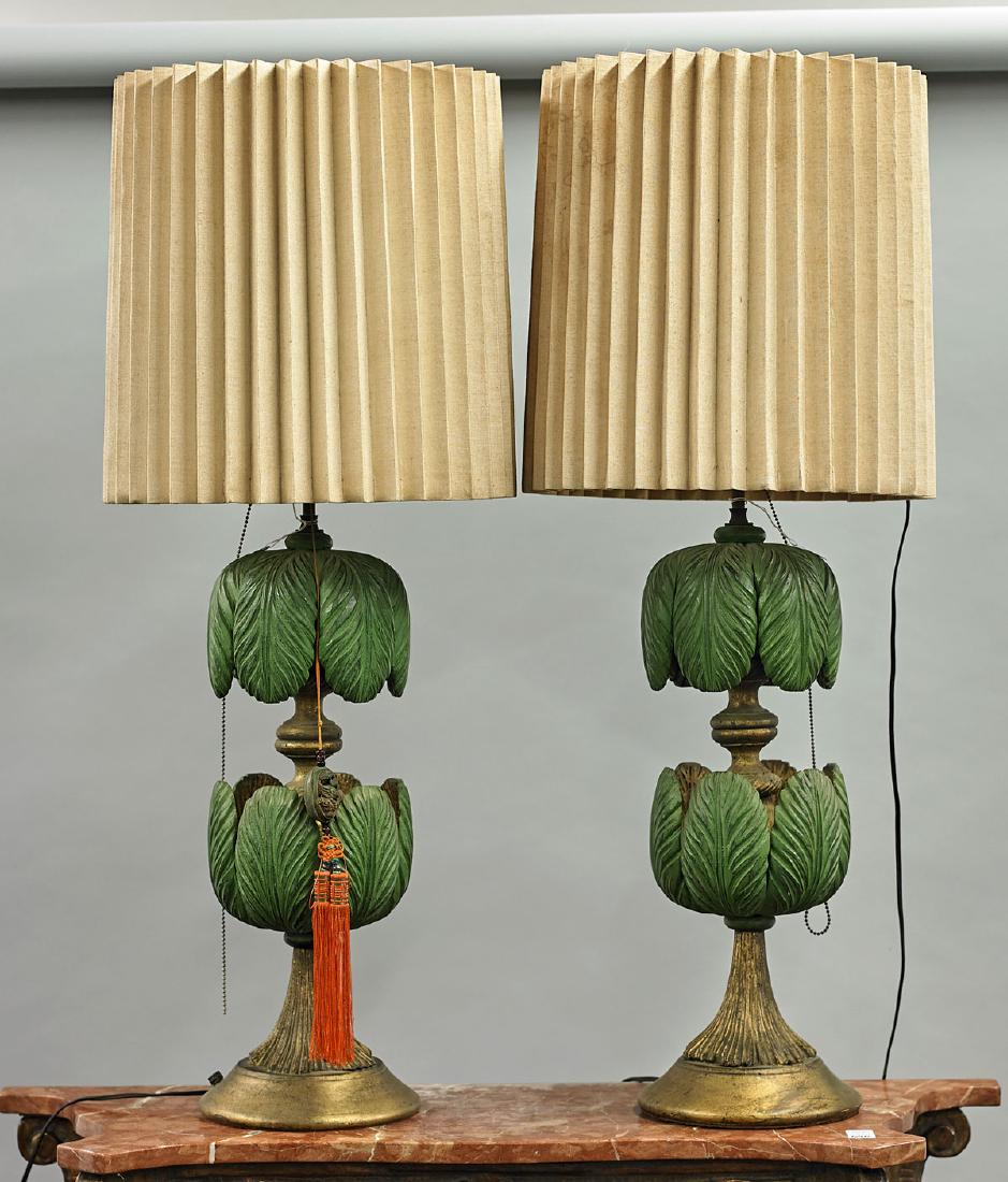 Pair Continental Gilt & Polychrome Wood Lamps (1 of 1)