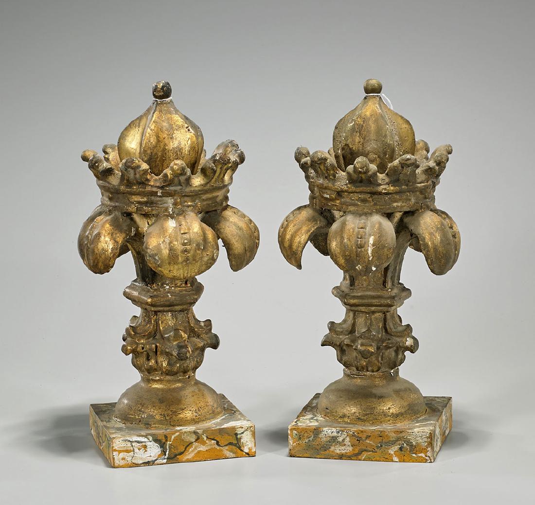 Pair Antique Gilt Wood Finials (1 of 1)