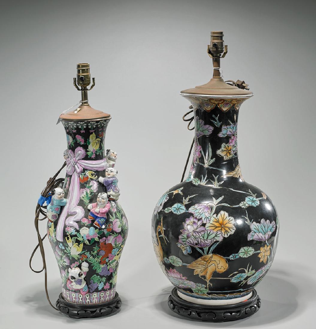 Two Chinese Black Ground Vase/Lamps (1 of 1)