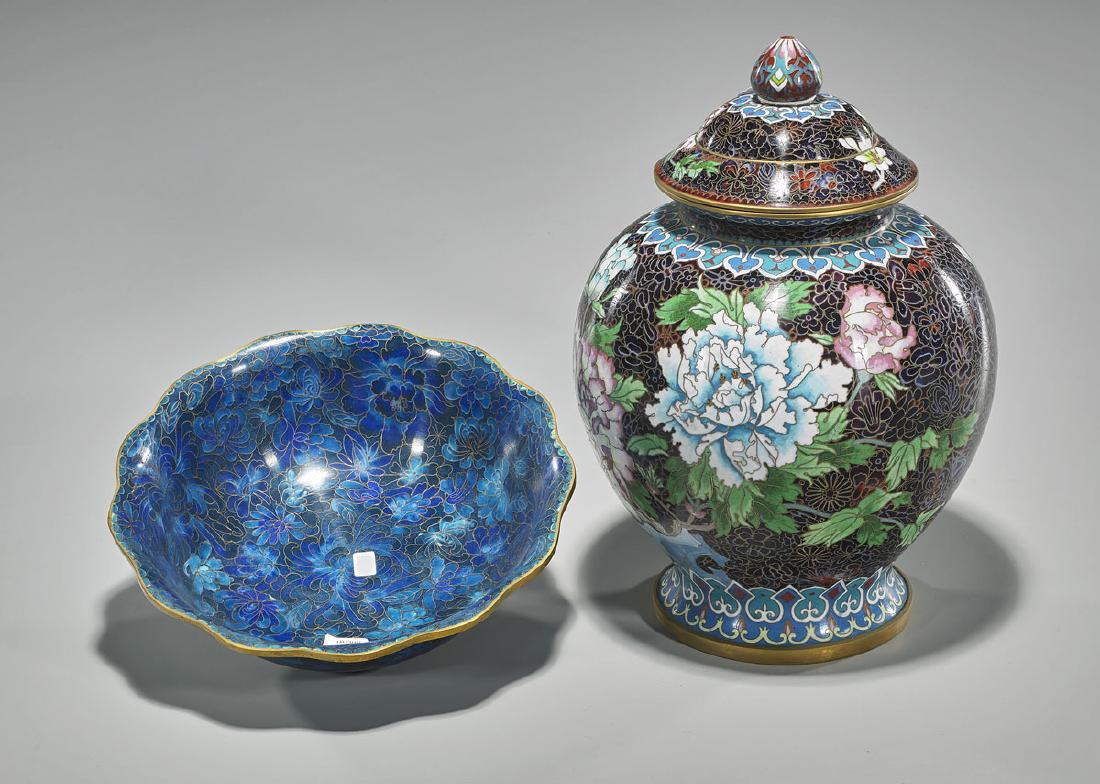 Chinese Cloisonne Enamel Bowl & Jar (1 of 1)