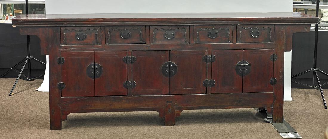 Long Antique Chinese Wood Dresser (1 of 1)