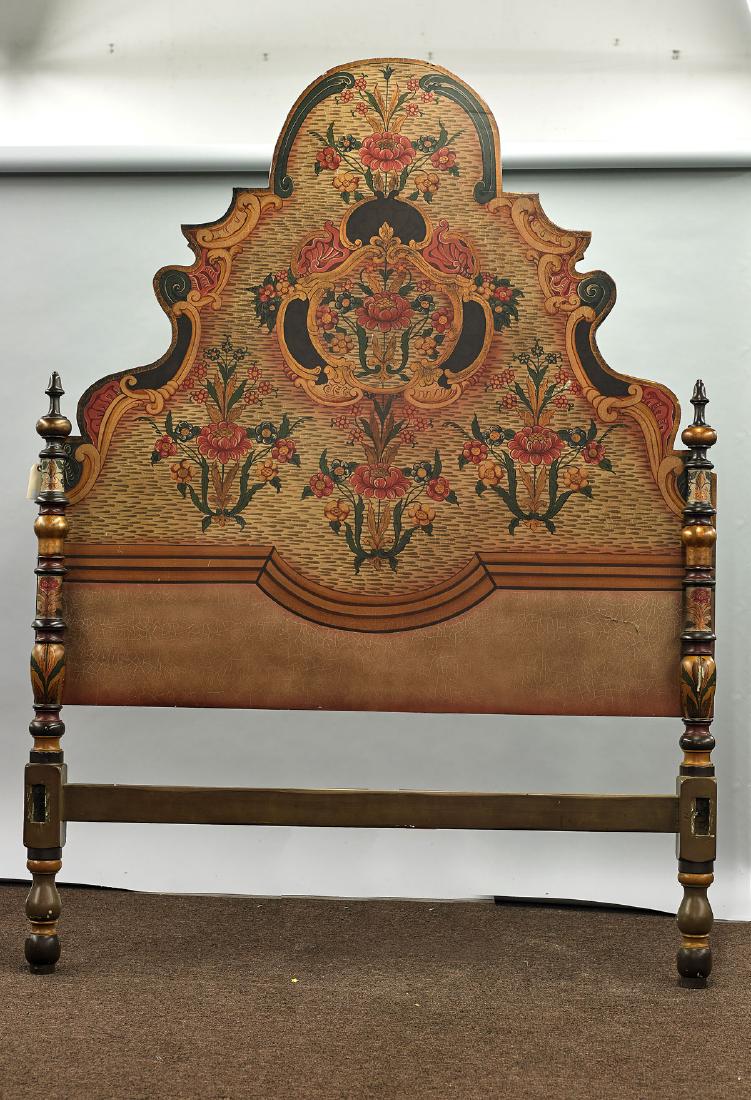 Massive Old Venetian-Style Painted Wood Headboard & Bed (1 of 1)