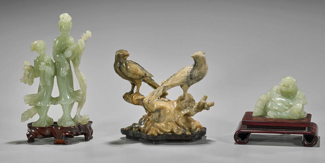 Three Chinese Bowenite & Hardstone Carvings (1 of 1)