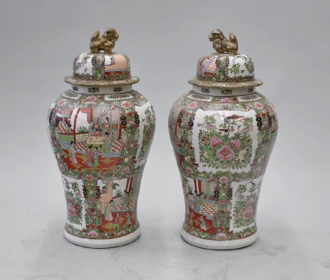 Pair Large Rose Medallion Covered Vases (1 of 2)