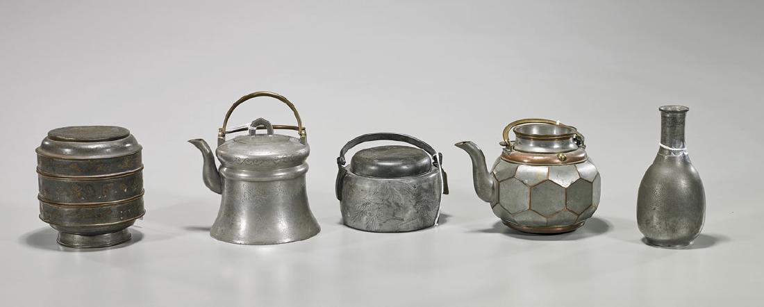Five Old & Antique Chinese Pewter Items (1 of 1)