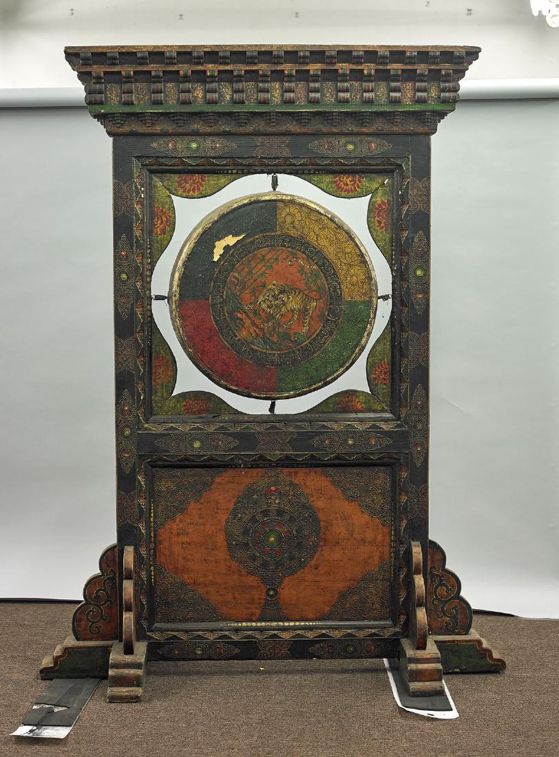 Massive Sino-Tibetan Painted Drum: in Wood Frame\shrine (1 of 1)