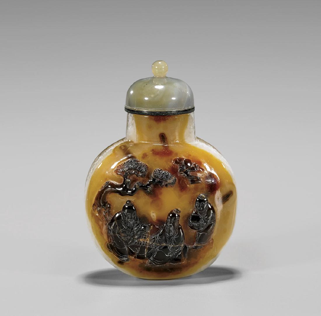Large Cameo Agate Snuff Bottle: Game of Go (1 of 2)